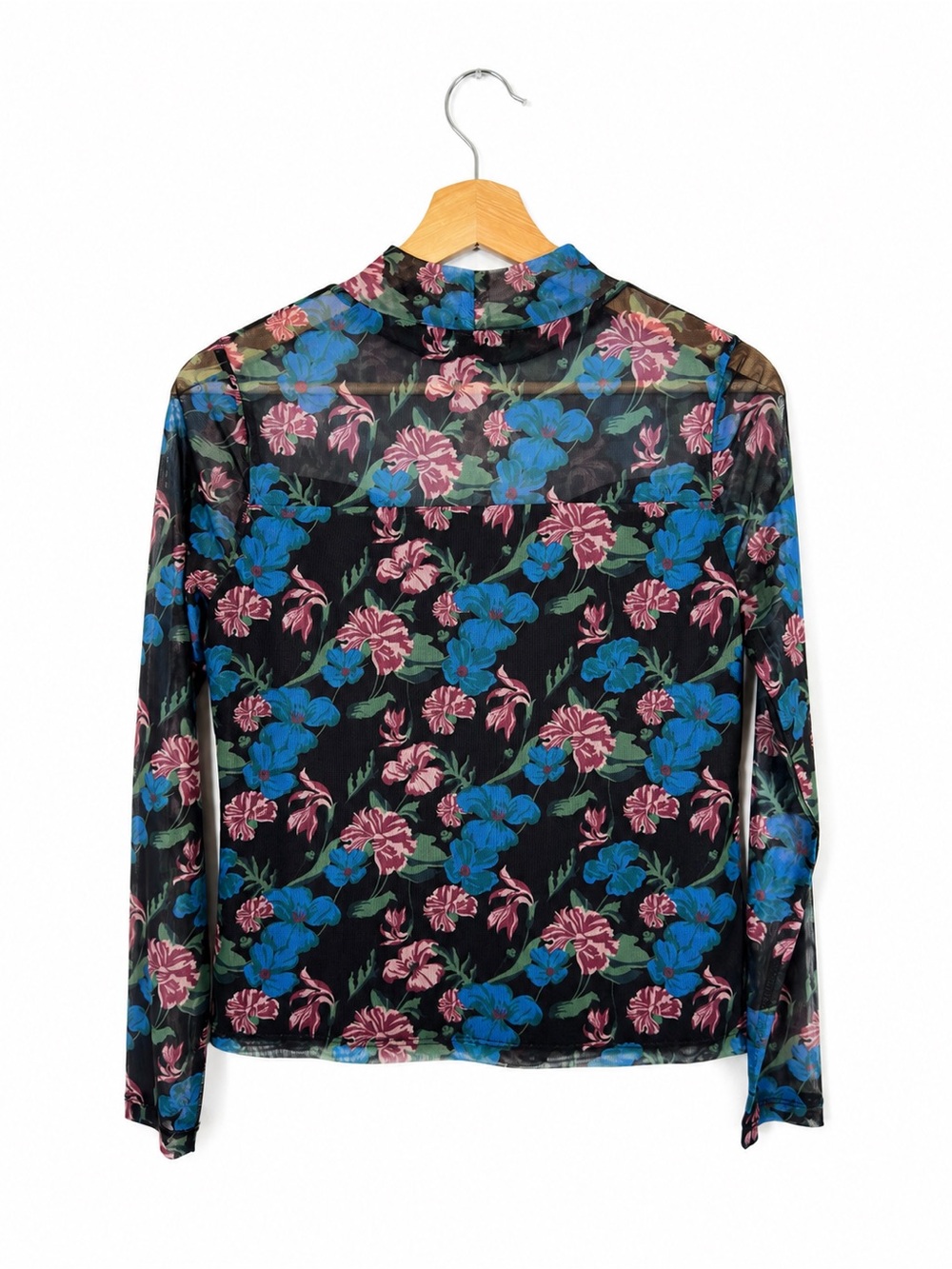 Saks Fifth Avenue Long Sleeve Floral Top Sheer Mesh 90s Size S Office Career Lux - Picture 2 of 7